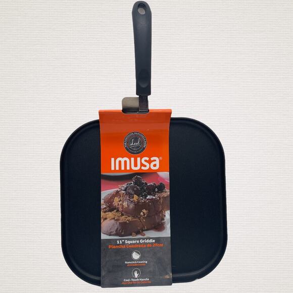 IMUSA USA 11" Nonstick Gourmet Square Griddle, Black Flat Pan, New with Tag - Picture 3 of 5